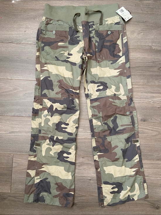 Pants - CAMO CARGO STRAIGHT PANTS WIDE ELASTIC BAND DRAWSTRINGS ADJUSTABLE ROLL-UP PANTS